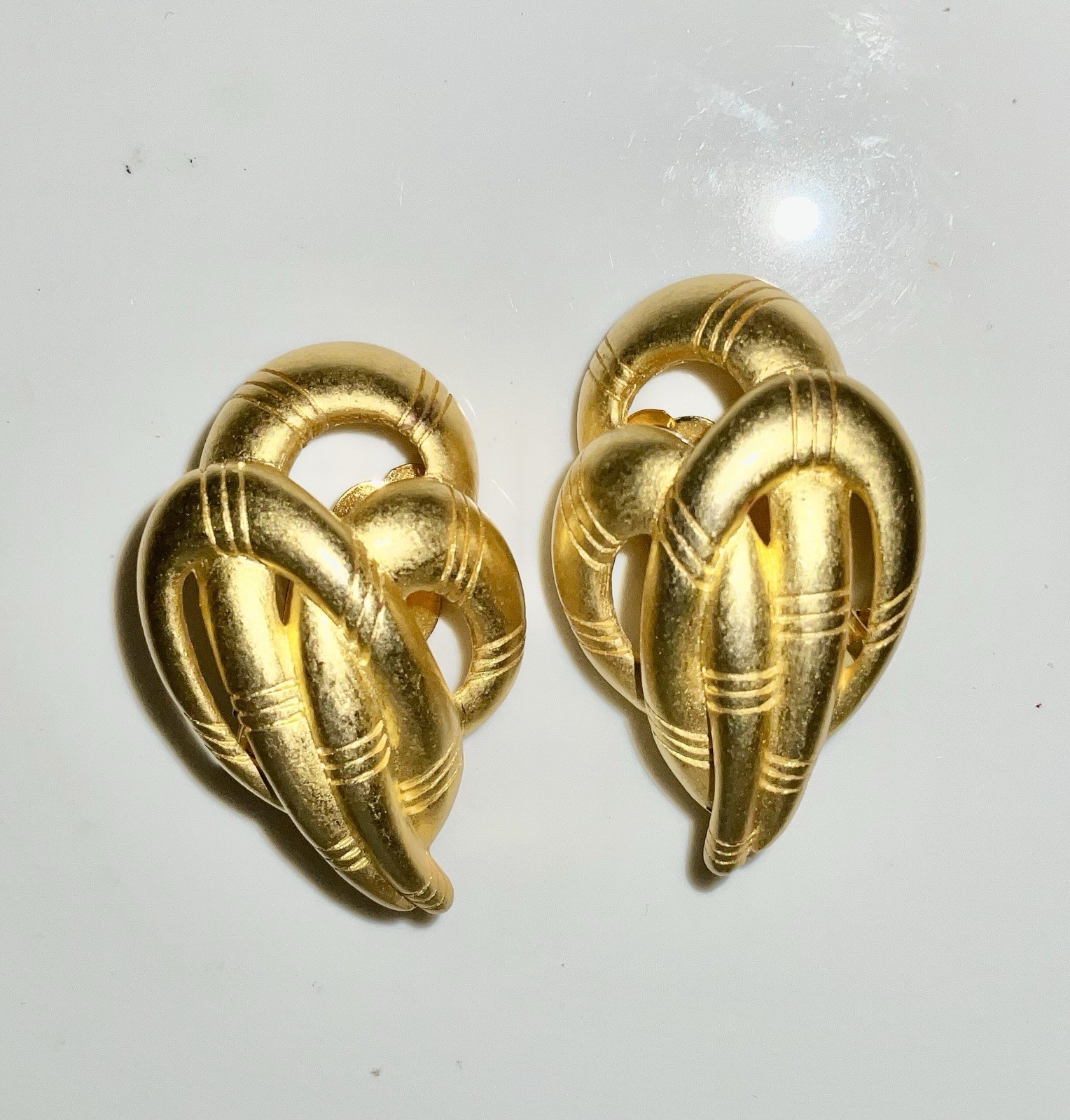 Vintage Signed GIVENCHY Brushed Gold Tone Clip On Earrings BOLD