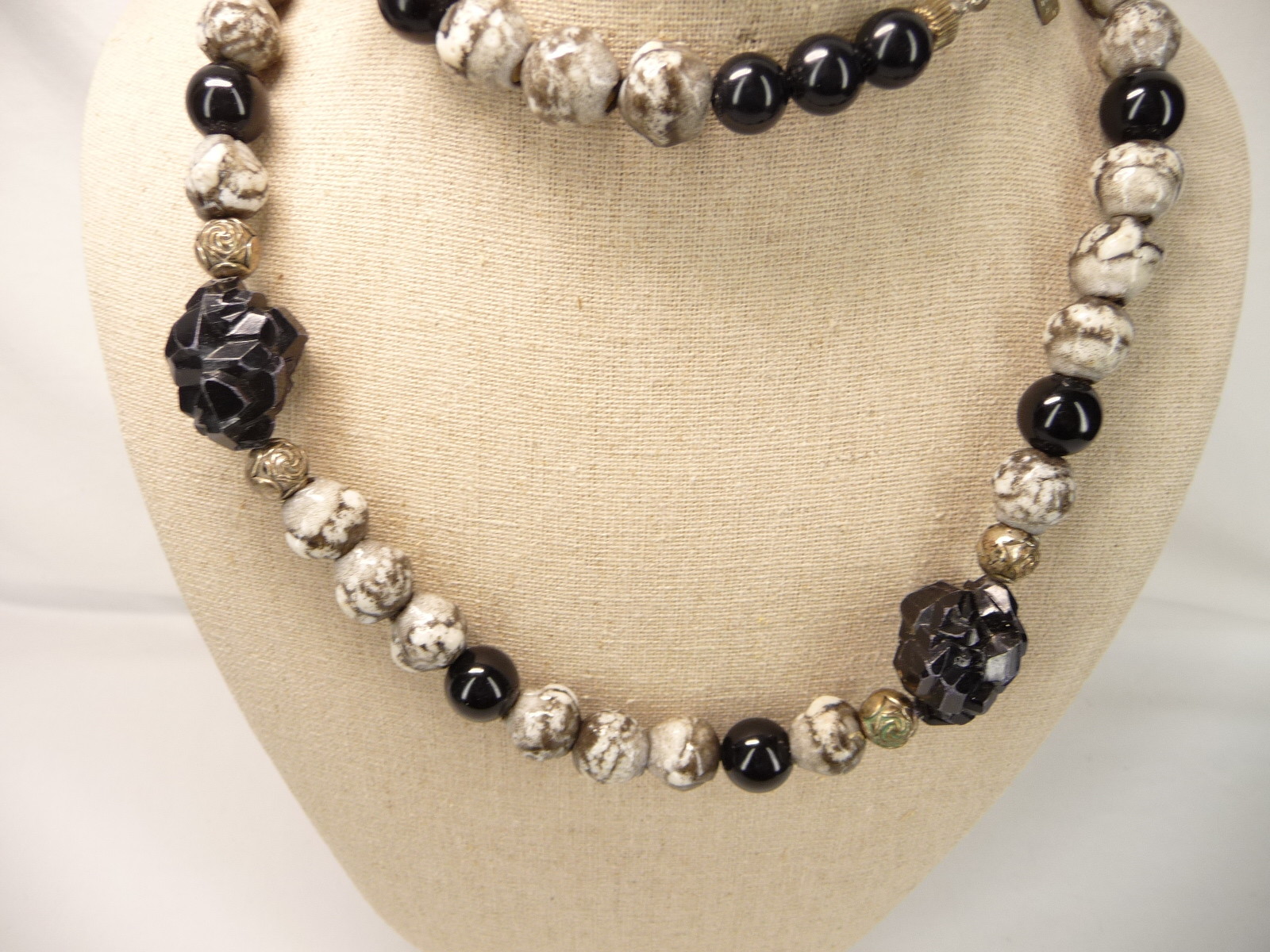 Vintage Pauline Rader Signed Black White and Gray Modernist Necklace USA Seller