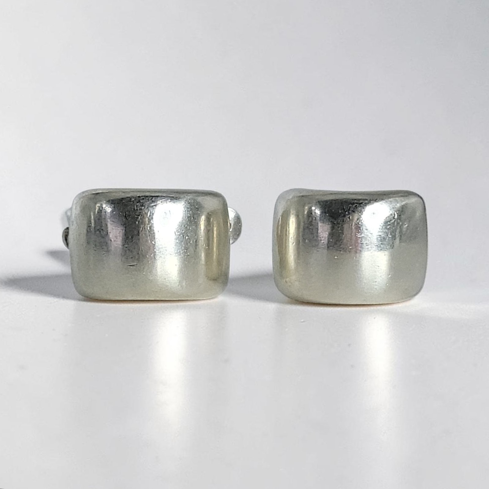925 Sterling Silver Modernist Thick Domed Half Hoop Clip On 3/4″ Earrings 11.7g