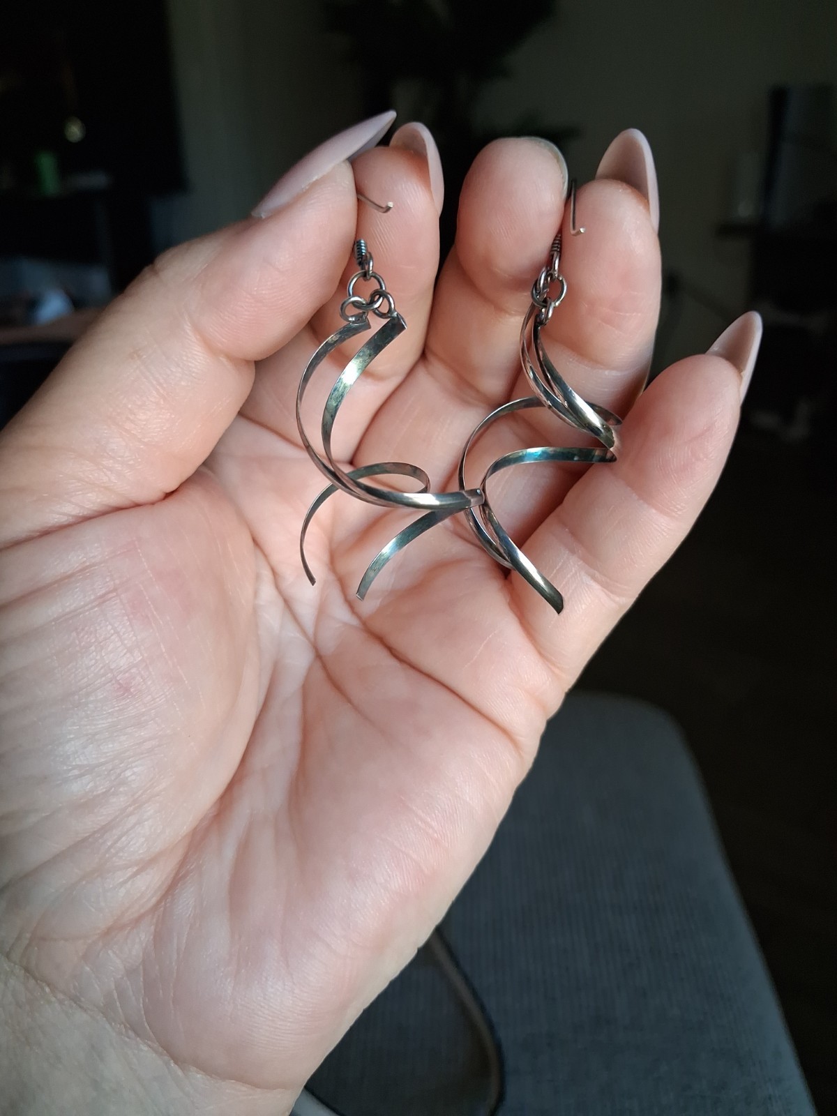 Vintage Earrings Sterling Silver Spiral Twist Long 2″Marked 925