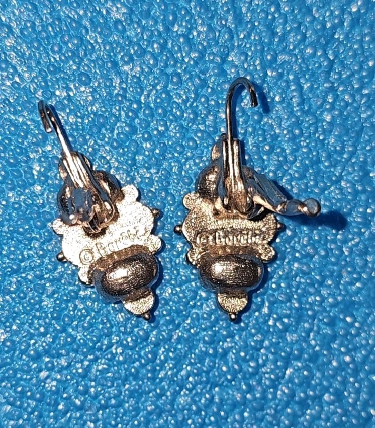 EvezBeadz Vintage Berebi Elegant Pierced Earrings Blue Crystal & Faux Pearls