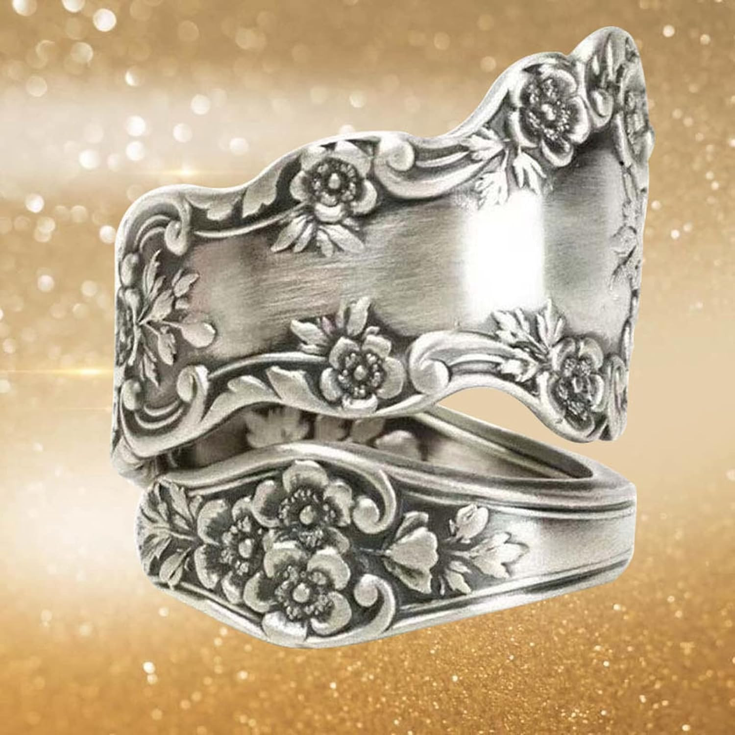 925 Sterling Silver Oxidized Spoon Ring Adjustable Vintage Jewelry for Women