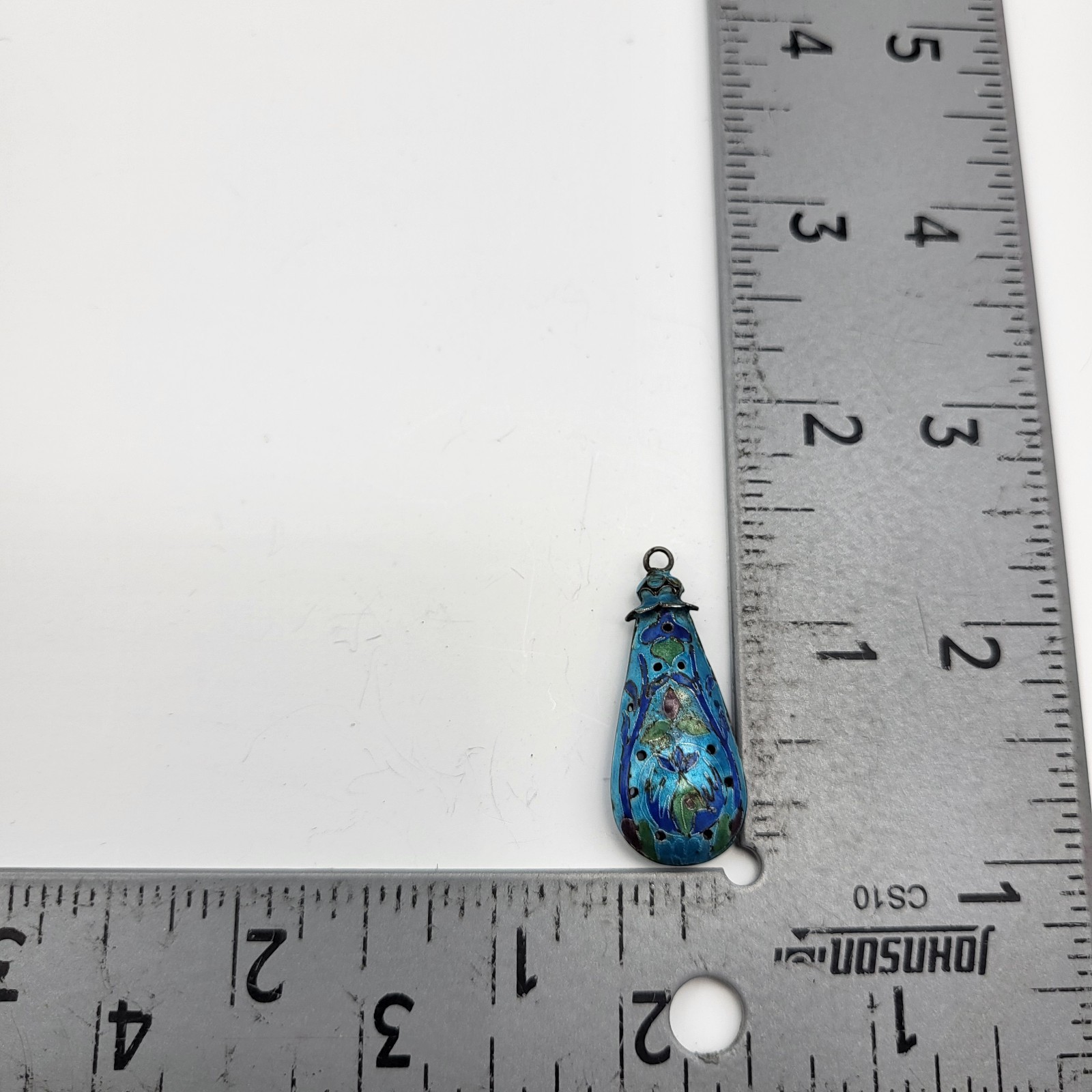 Beautiful Blue Enamel Cloissone pierced pendant Silver Chinese Export estate