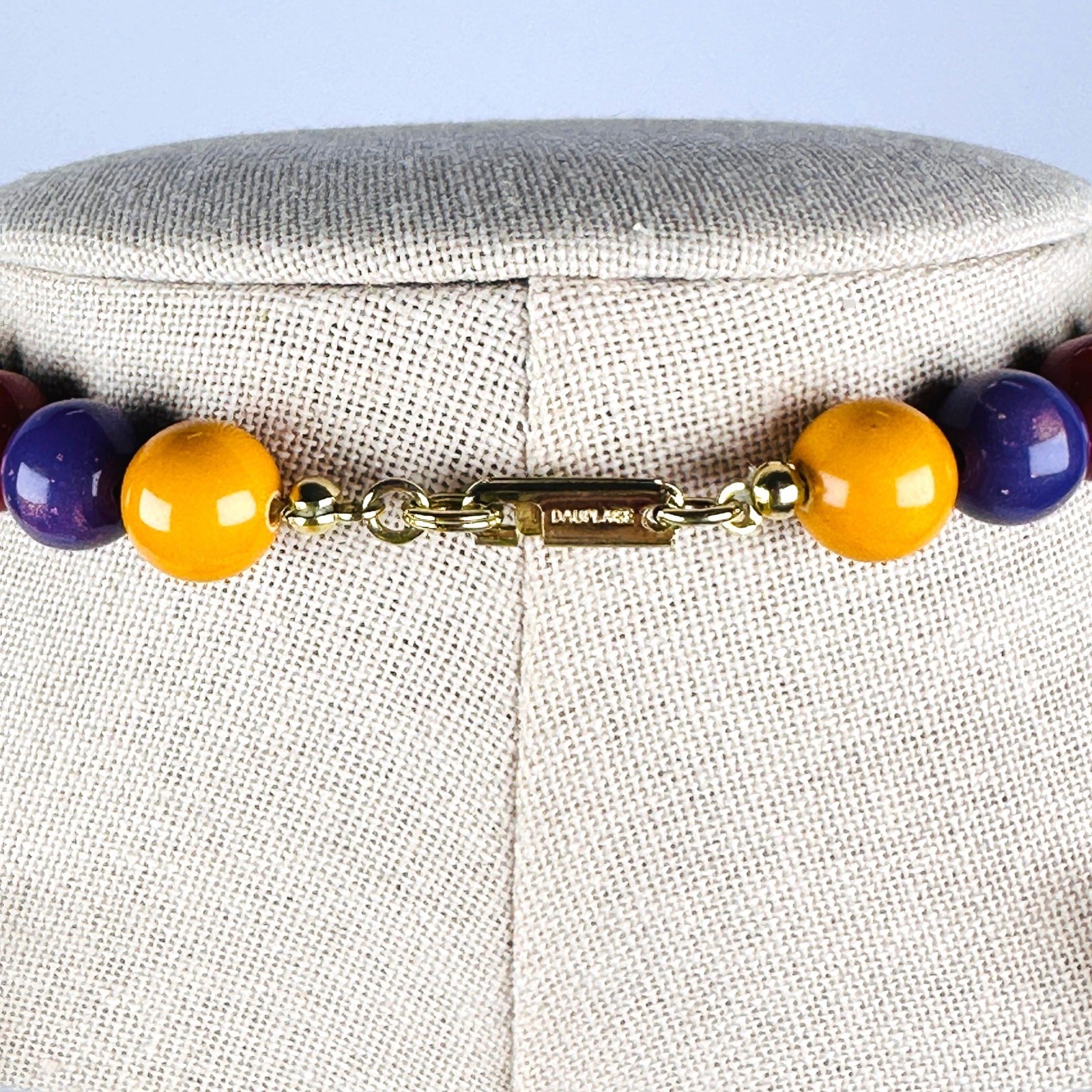 Carol Dauplaise Vintage Designer Multicolor Bead Gold Medallion Necklace Boho