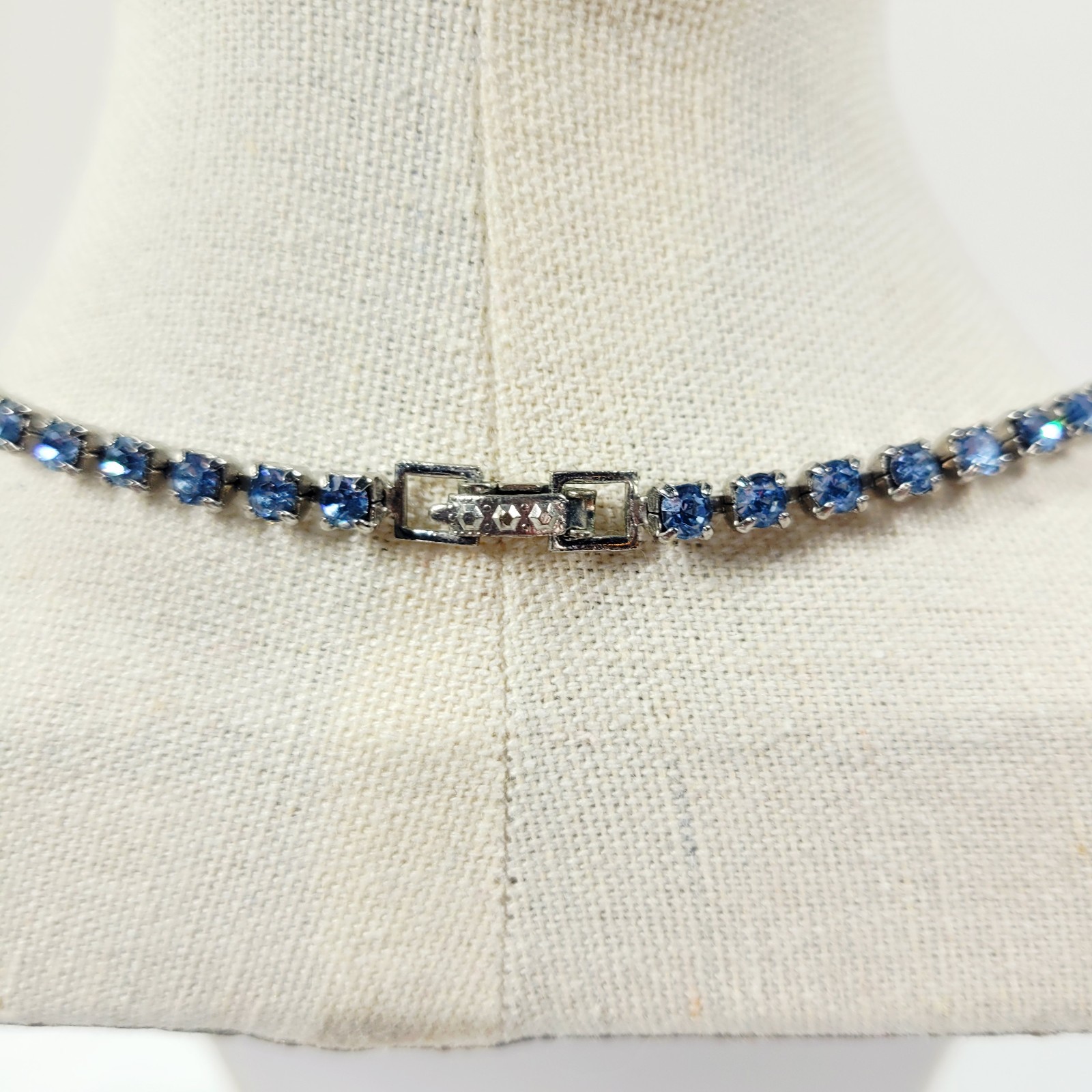 Vintage Lavalier Drop Mid Century Rhinestone Choker Necklace Cocktail Ice Blue