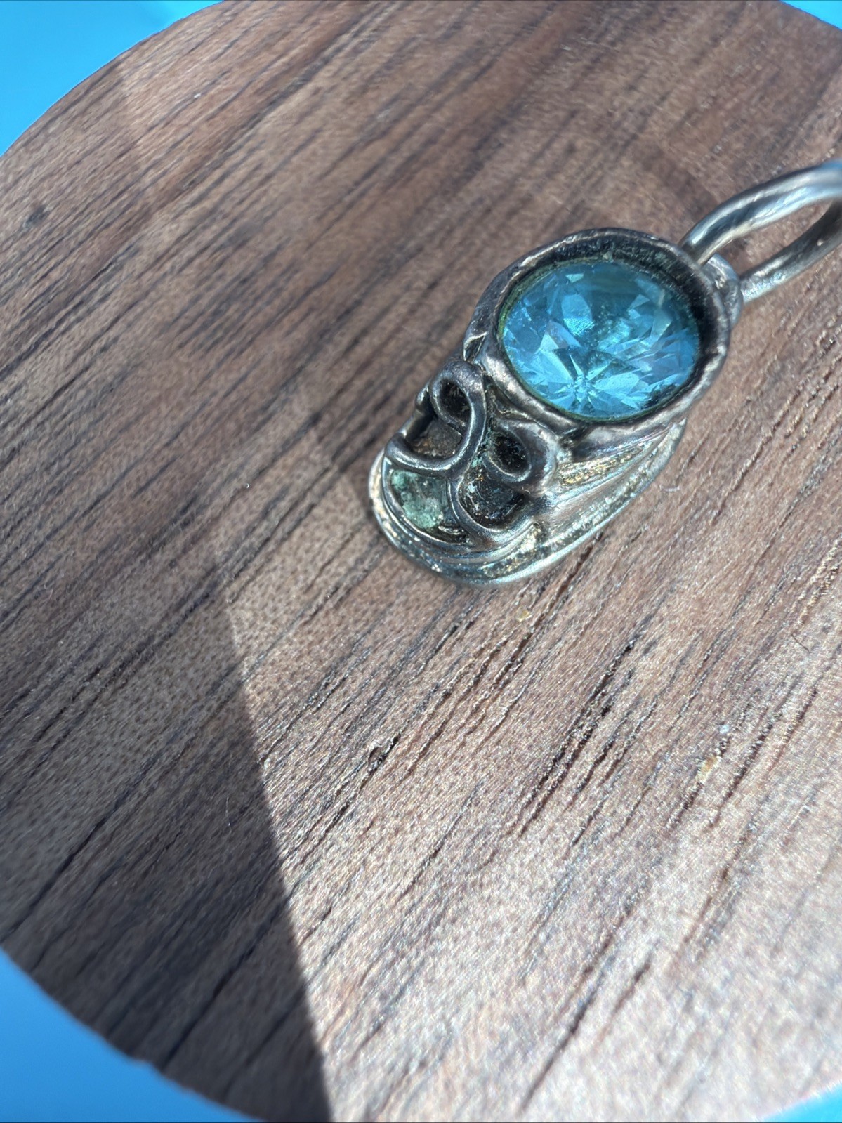 985. Vintage Silver 925 Nickel Free Baby Shoe September Pendant Blue Glass