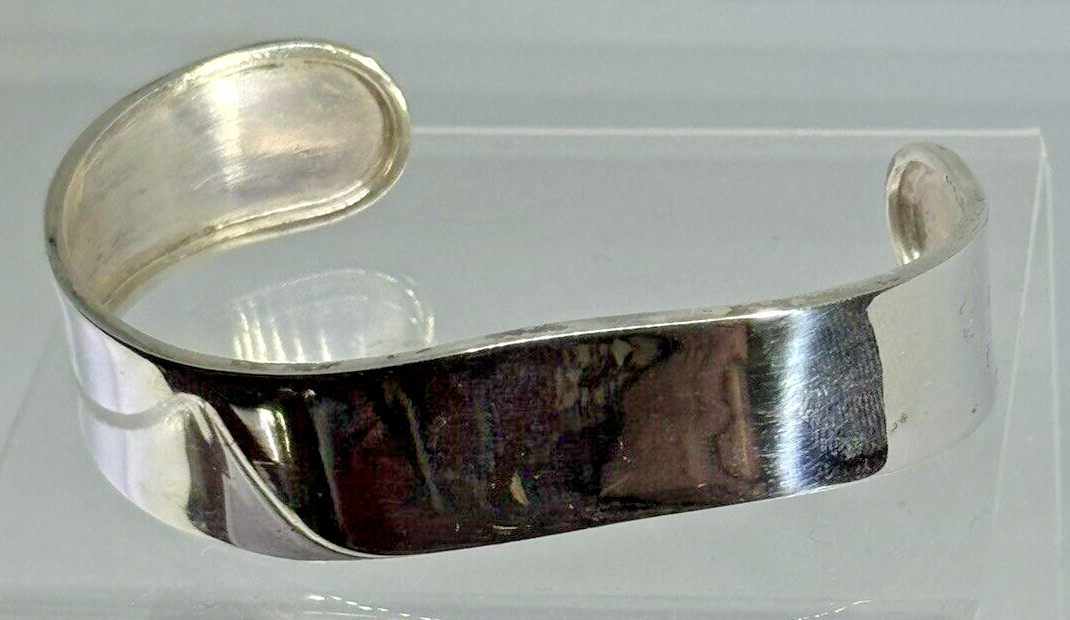 Artisan Smooth Wave Cuff Bracelet 925 Silver 16mm Adult Unisex Adjustable