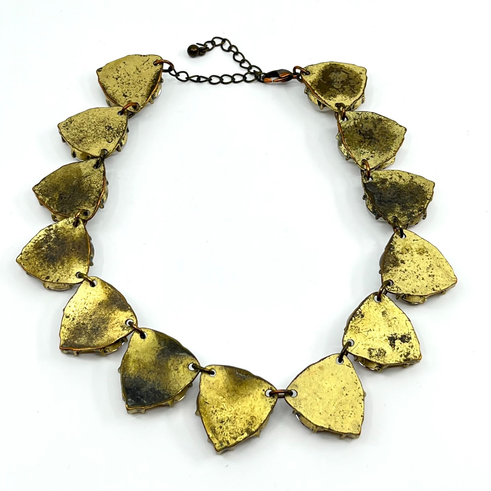 VTG Antique Gold Tone Multi-Stone Statement Collar Necklace Amber Cream White