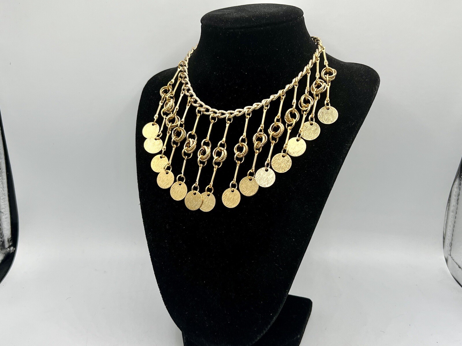 Vintage 1980s New Old Stock Gold Statement Necklace Choker Tribal Fringe