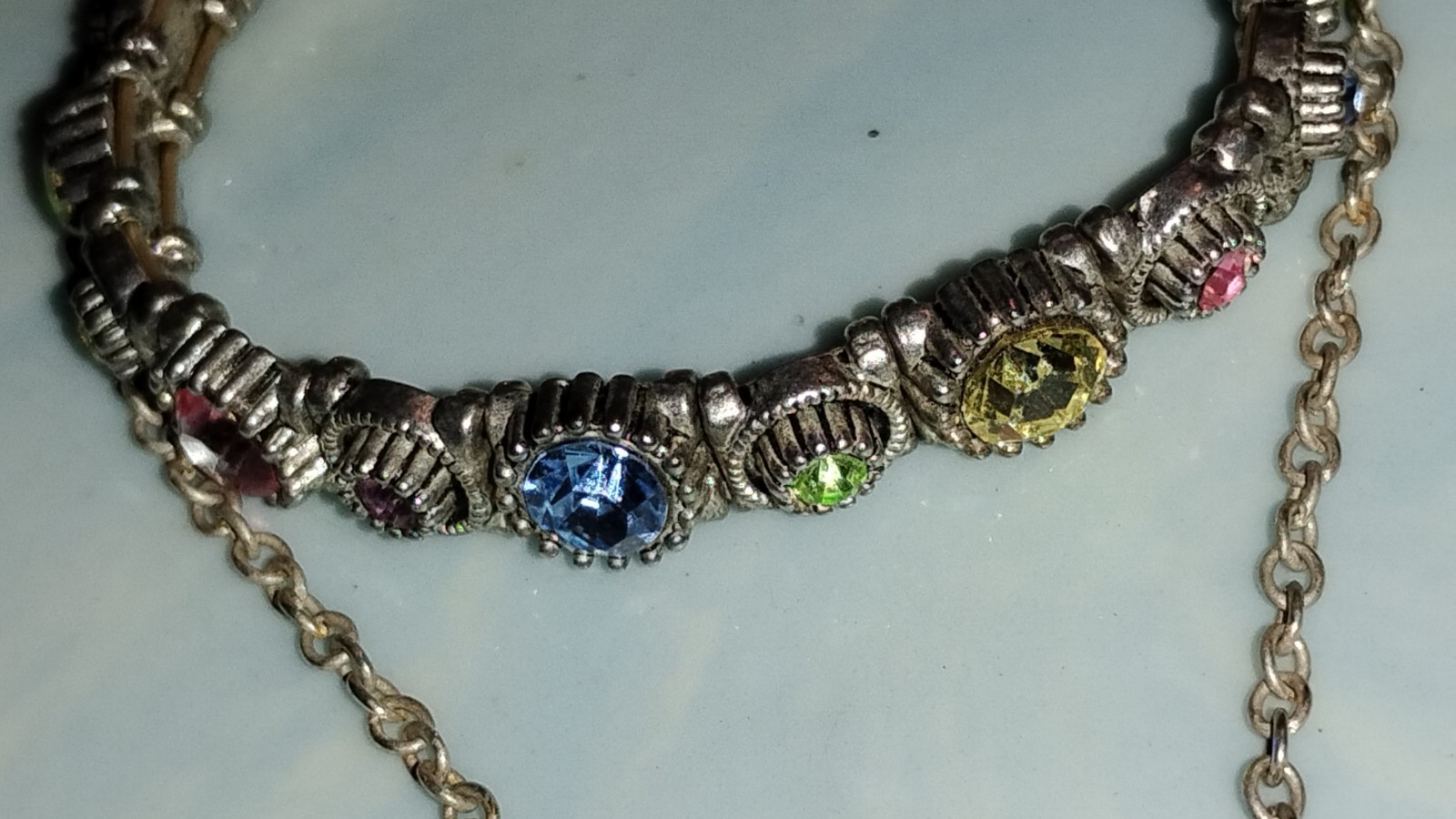 Vintage Butterfly Charm Necklace Korea & Antique Silver Rhinestone Bracelet Set