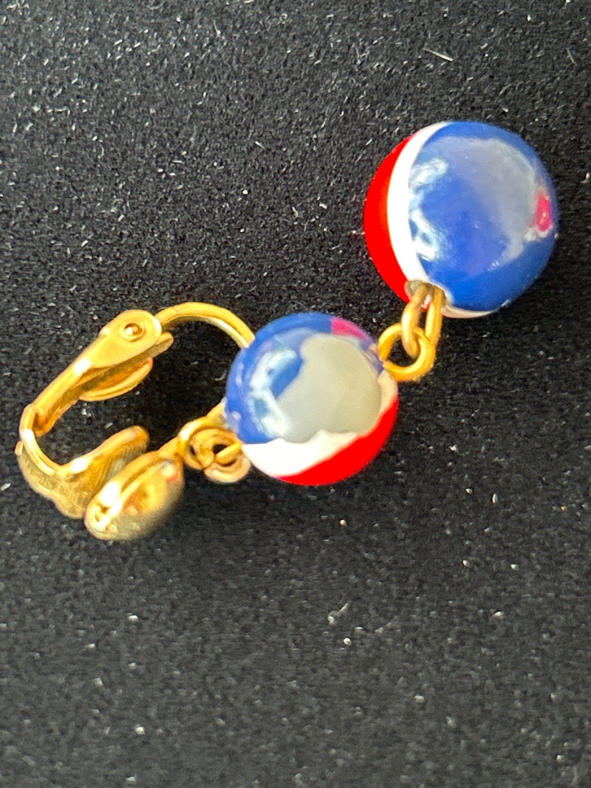Vtg 60s 70s Patriotic Enamel Pinwheel Brooch Red White Blue & Clip On Earrings