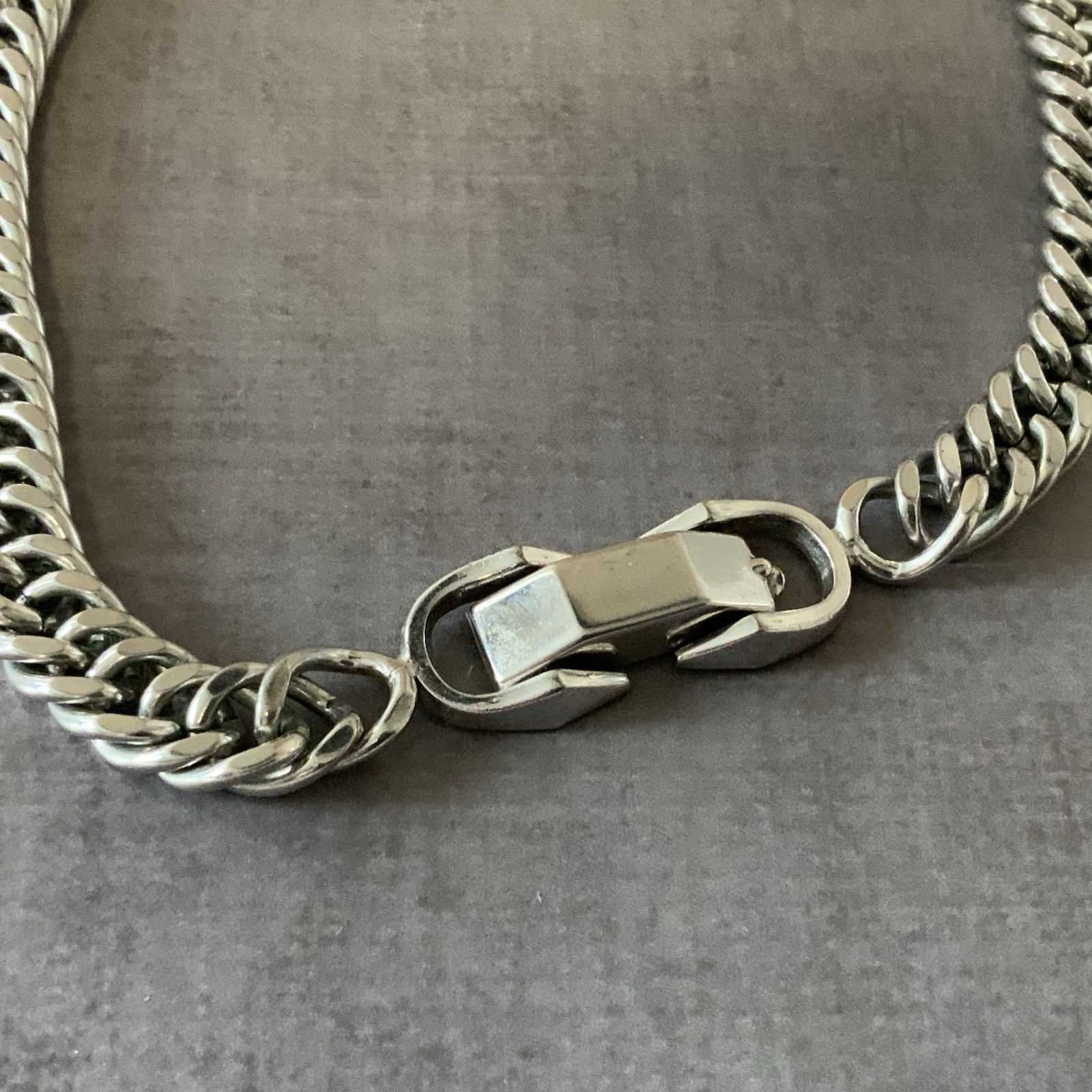 Sperry Silver Tone Chain Necklace Chunky Curb Chain Choker Grunge Industrial