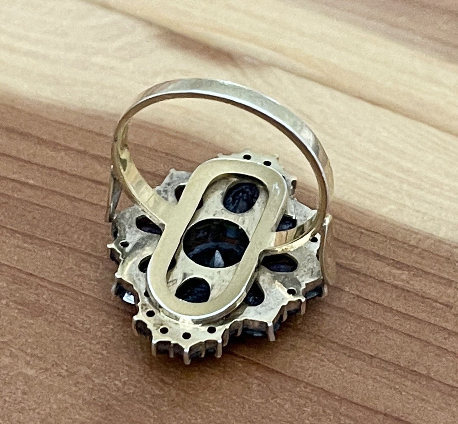 VICTORIAN STYLE BOHEMIAN GARNET COCKTAIL RING 14k GOLD & STERLING VERMEIL 7.75