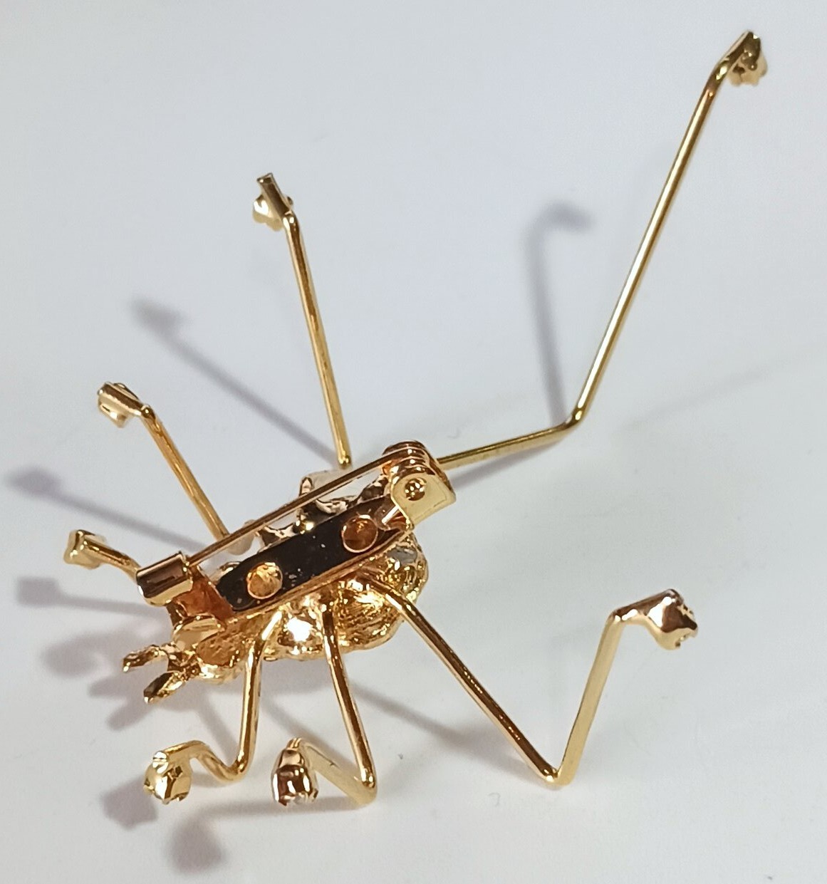 Vintage Bright Gold-tone Green & Pave White Rhinestone 3D Spider Brooch 2.25″