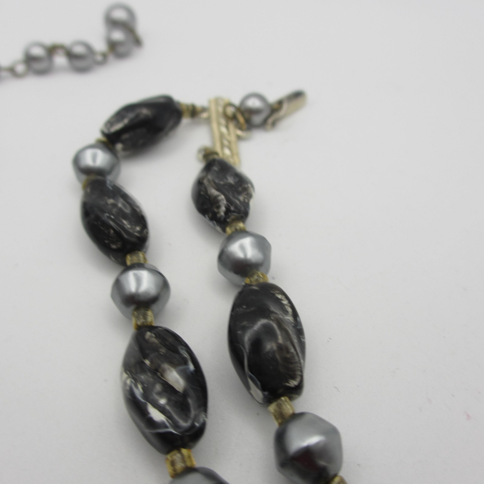 Vintage Hong Kong Necklace Beaded Black Gray Double Strand 23 Inch