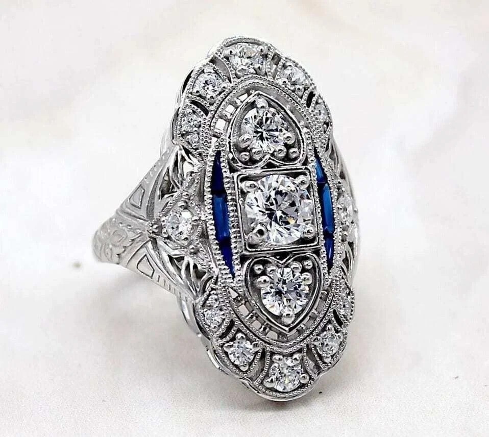 Share Art Deco Vintage Style Lab Created Diamond Wedding Anniversary 925 Silver