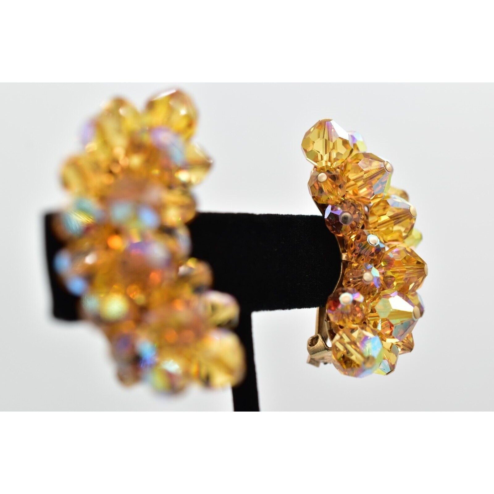 Laguna Vintage Clip On Crystal Earrings Citrine Climber Glam Signed 1950s A24