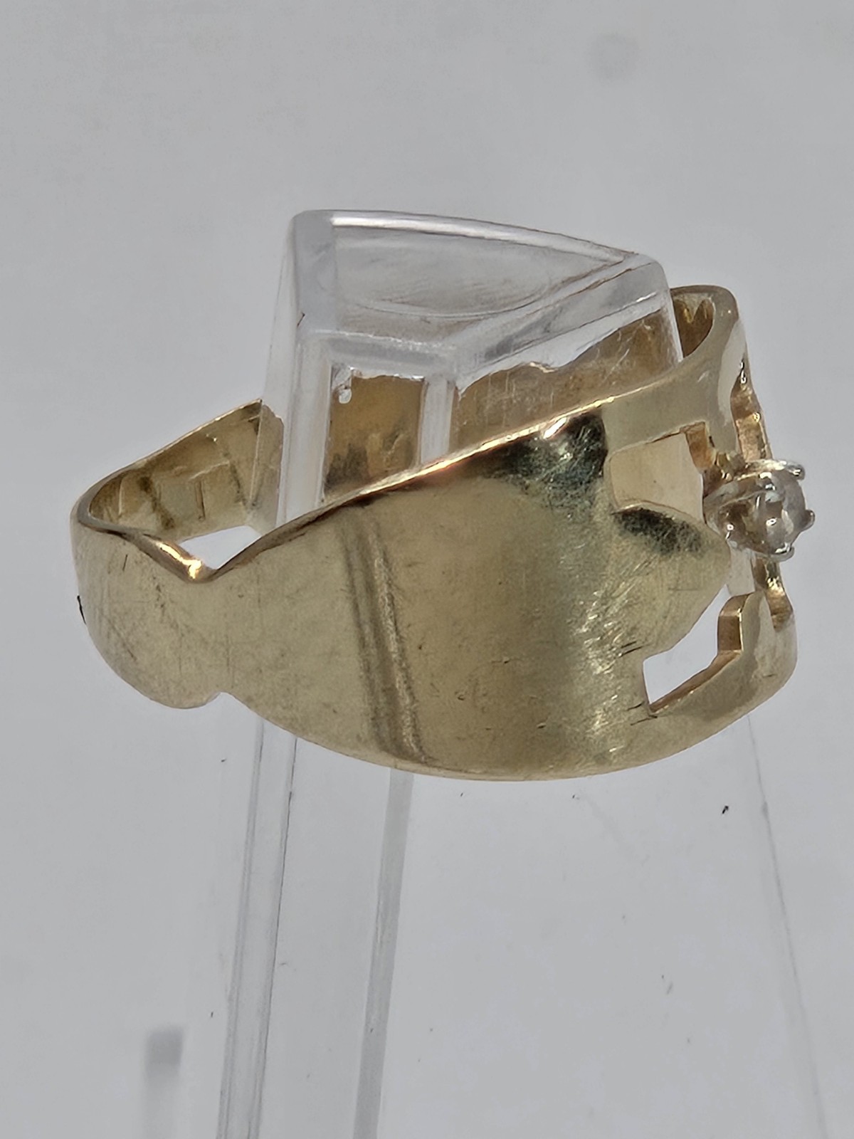 Vintage 14K Yellow Gold & Diamond Baby Ring Size 2.5 Initial X Signet Band 1.6g