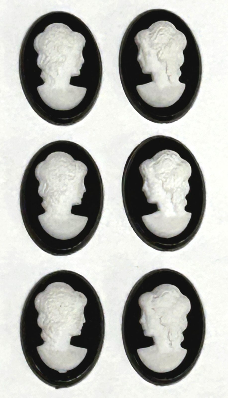 12 Vintage Resin Cameos 18 X 13 mm Left & Right Facing Ivory on Black LOT NEW