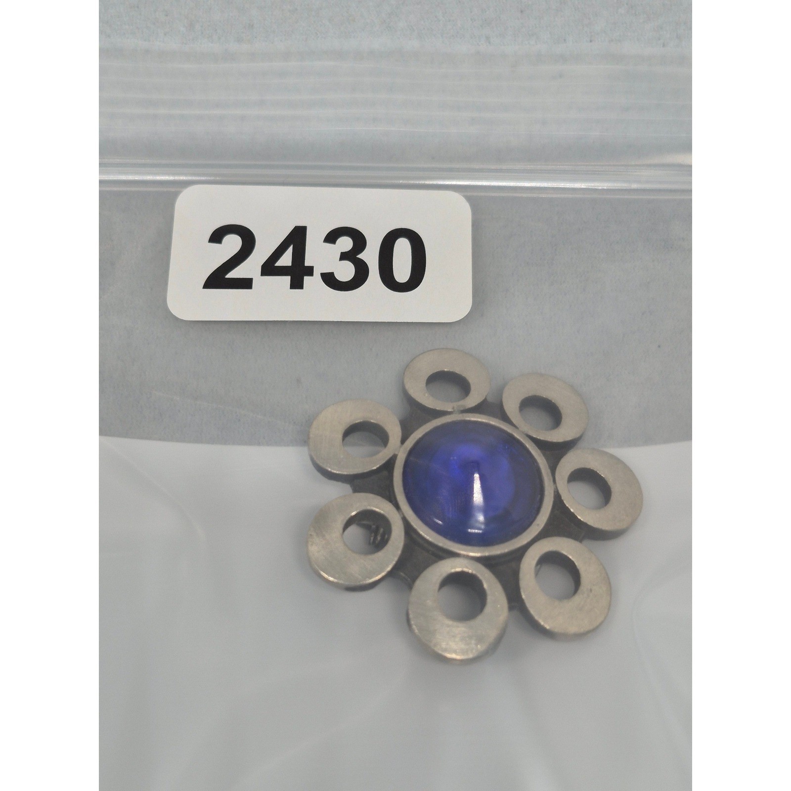 Vintage Rune Tennesmed Sweden Brooch Blue Glass Cabochon Pewter Flower Pin