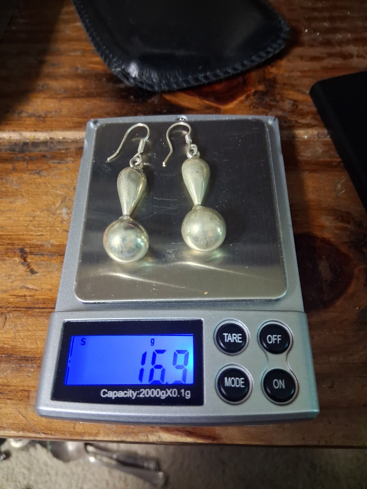 VTG MEXICO Sterling Silver 925 2 1/4″ TEARDROP & BALL Dangle Hook Earrings 16.9G