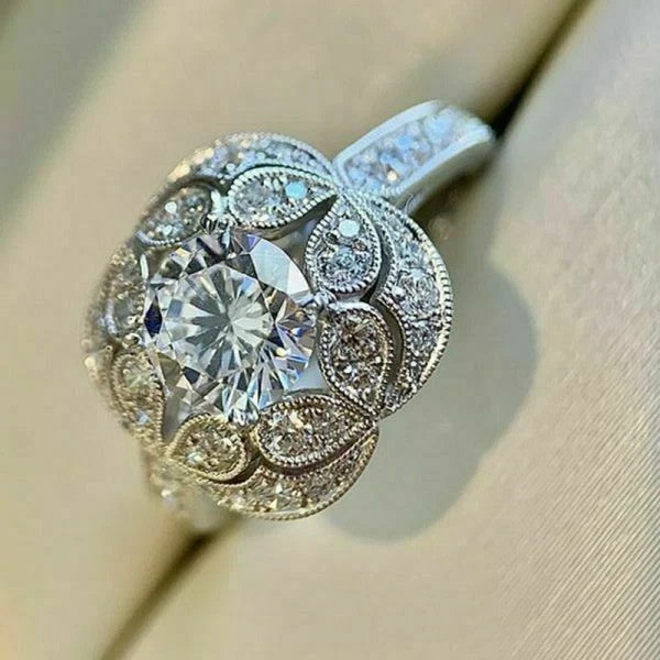 2Ct Art Deco Vintage Style Lab Created Diamond Engagement 14K White Gold FN Ring