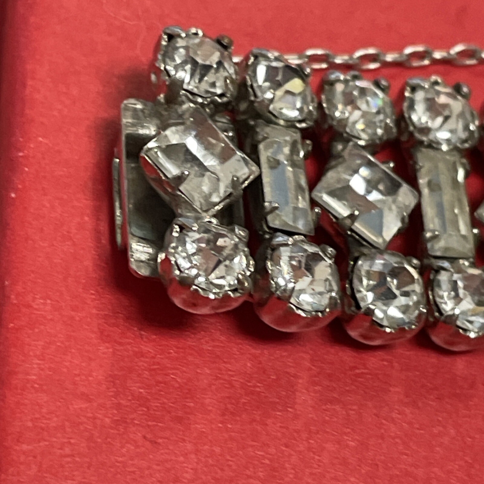 VINTAGE UNSIGNED SILVER TONE RHINESTONE BAGUETTE BRACELET NECKLACE *SEE DETAILS*