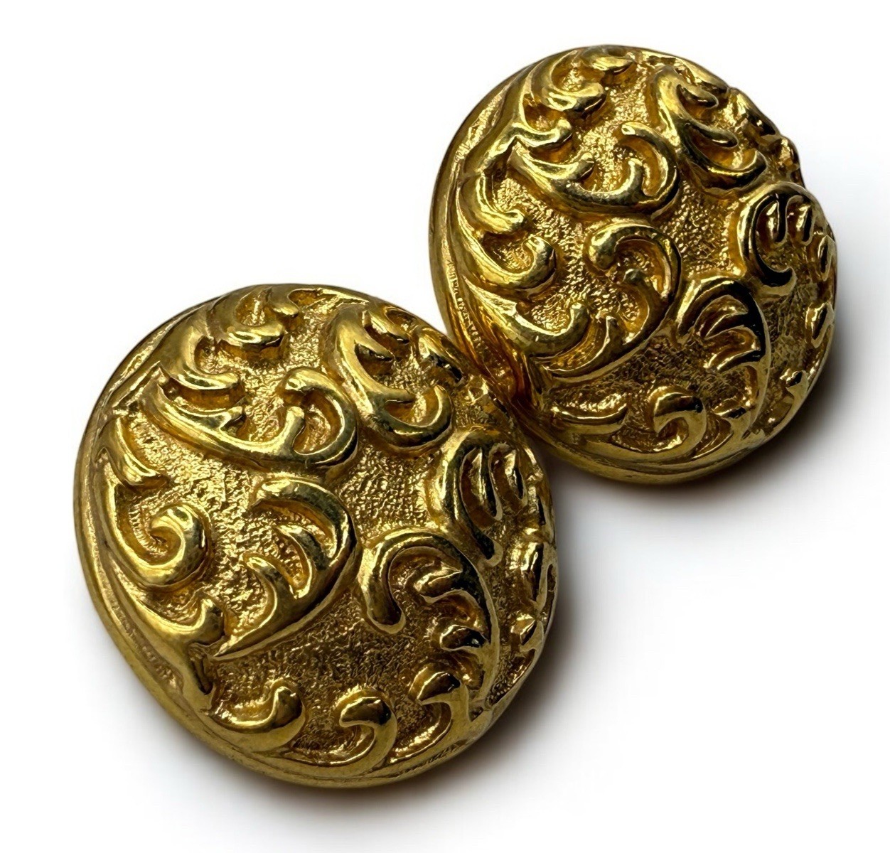 Vintage Gold Tone Ornate Victorian Revival Ornaments Circles Earrings