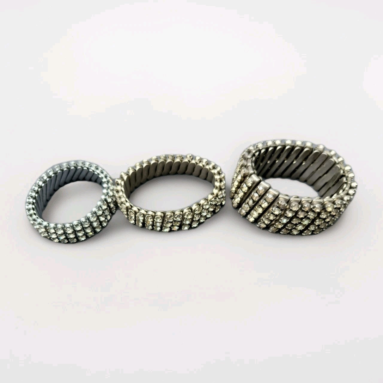 3 Vintage Rhinestone Expansion Bracelets Mid Century Stackable Japan Hong Kong