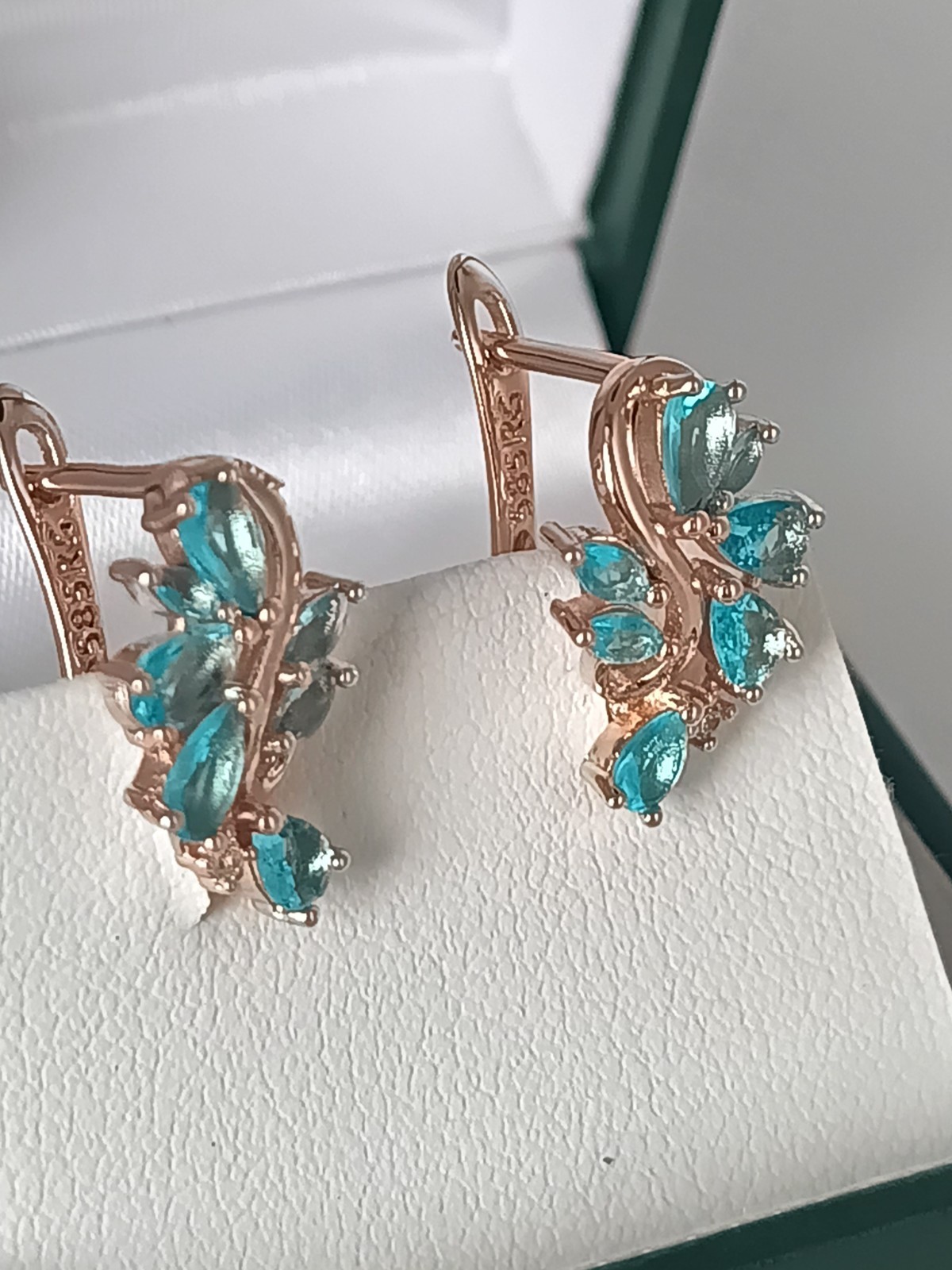 Vintage 1990-s 14 Ct Rolled Gold Aquamarine Zircons Earrings – Hallmarked 585 RG