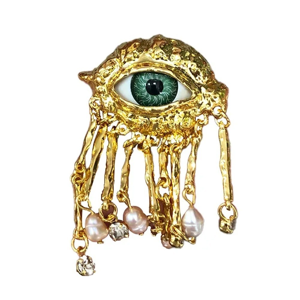 Vintage Evil Eye Brooch Pin Tassel Imitation Pearl Women Fashion Jewelry