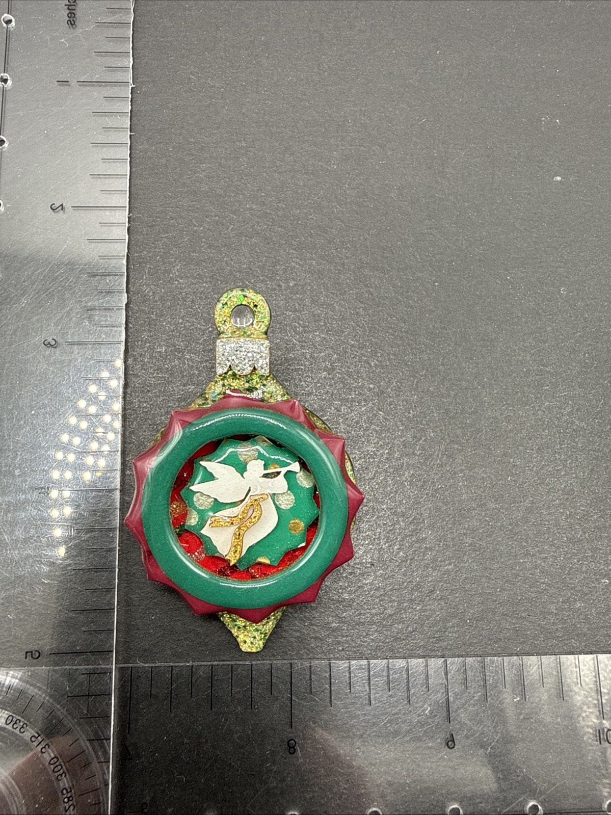 Lucinda Ornament Pin – Christmas Sparkle Angel Red Green