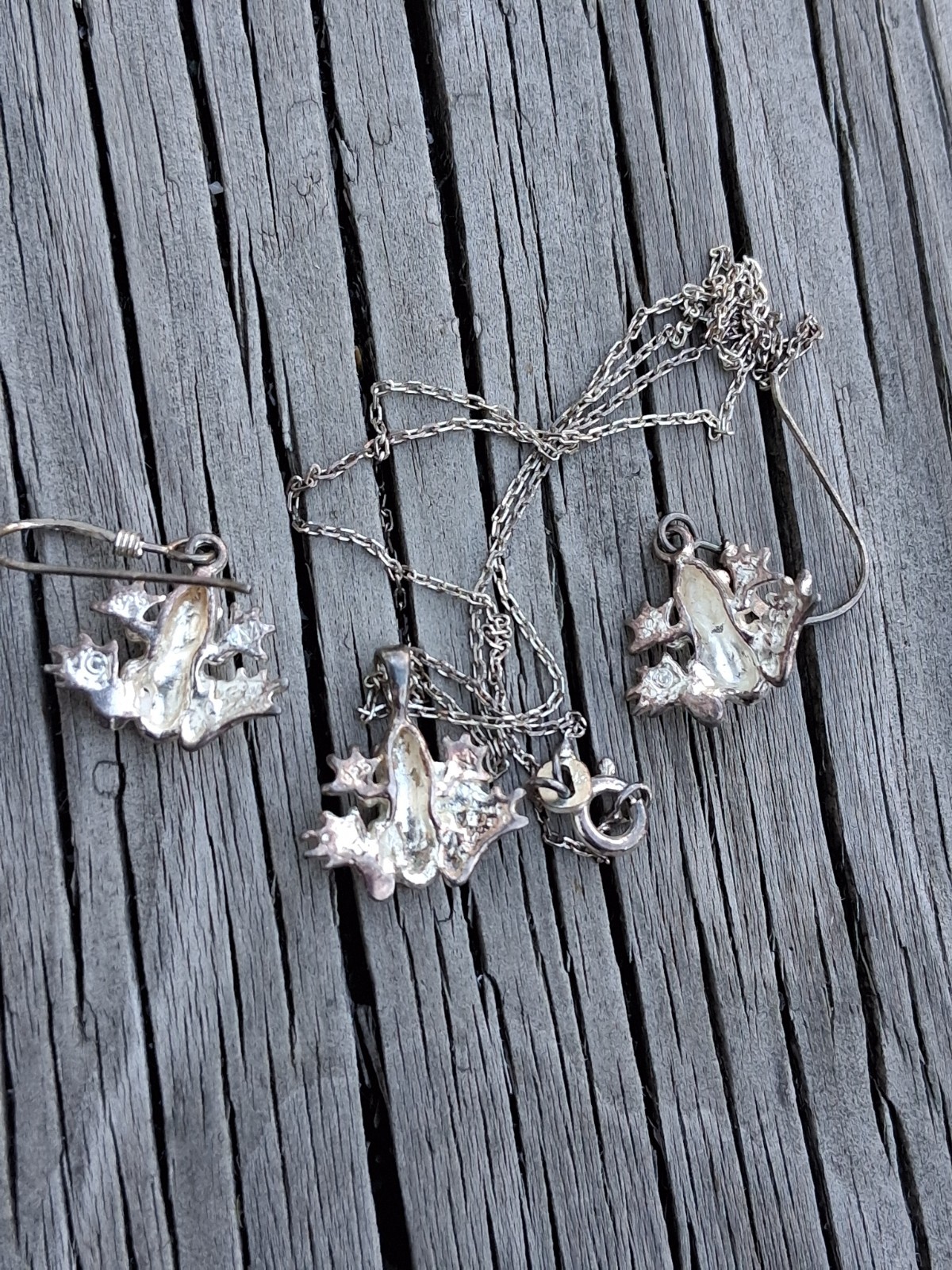 Cute Sterling Silver Frog Necklace & Earrings Set 925 Vintage Jewelry 18″ Chain