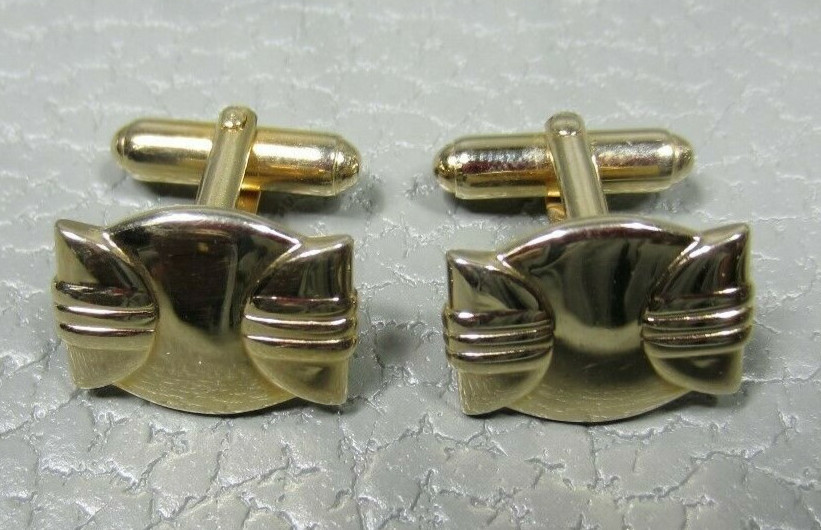 Vintage Banded Yellow Gold Plated Cuff Links