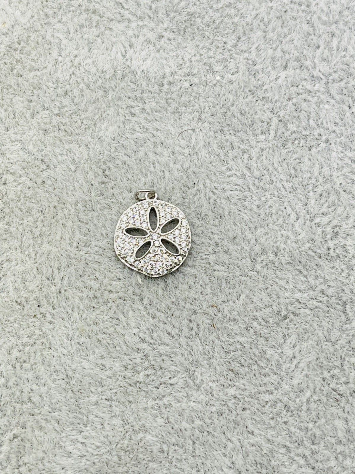 925 Sterling Silver Pave Rhinestone Sand Dollar Charm Pendant
