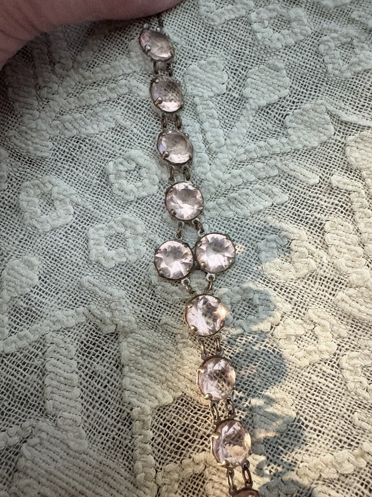 Antique Victorian Baby Pink Paste Bracelet Mixed Metals 7 Inches