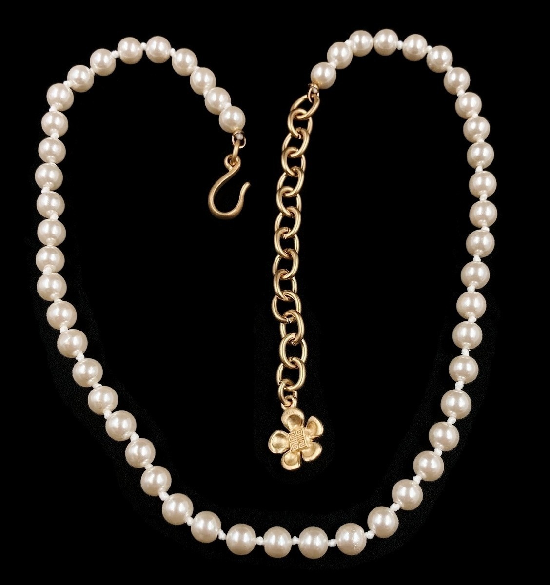 Vintage Bijoux Givenchy Pearl Beaded Satin Gold Flower Tail Choker Necklace D103