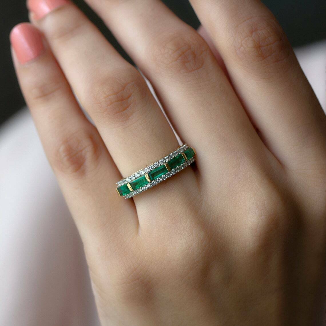 2Ct Lab Created Emerald Engagement Wedding Band Ring 14K Yellow Gold Plated
