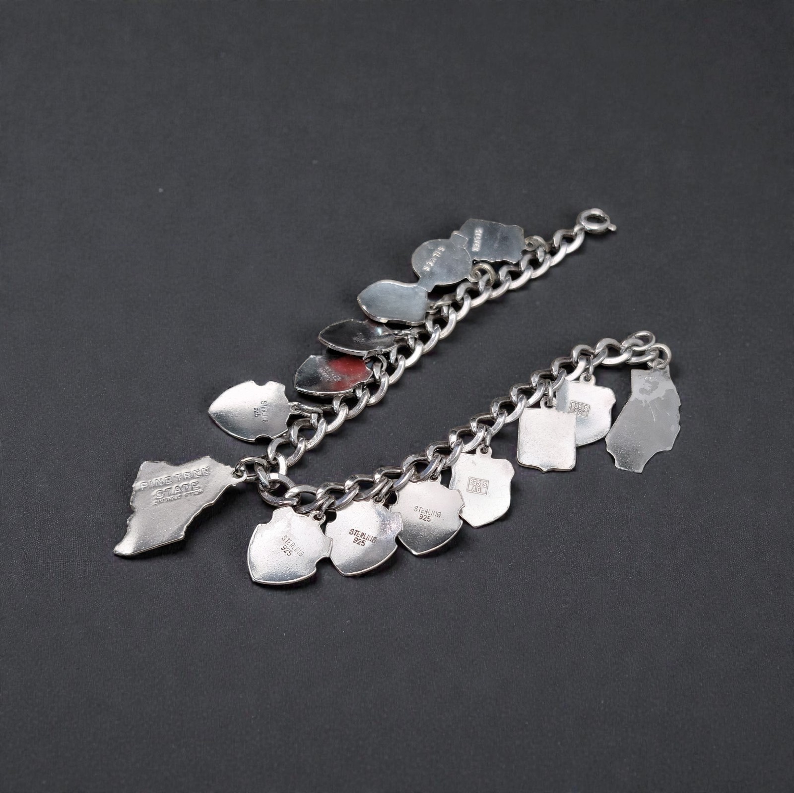 ​VTG Sterling Silver Enamel Travel Shield Charm Bracelet 25g Formosa London Well