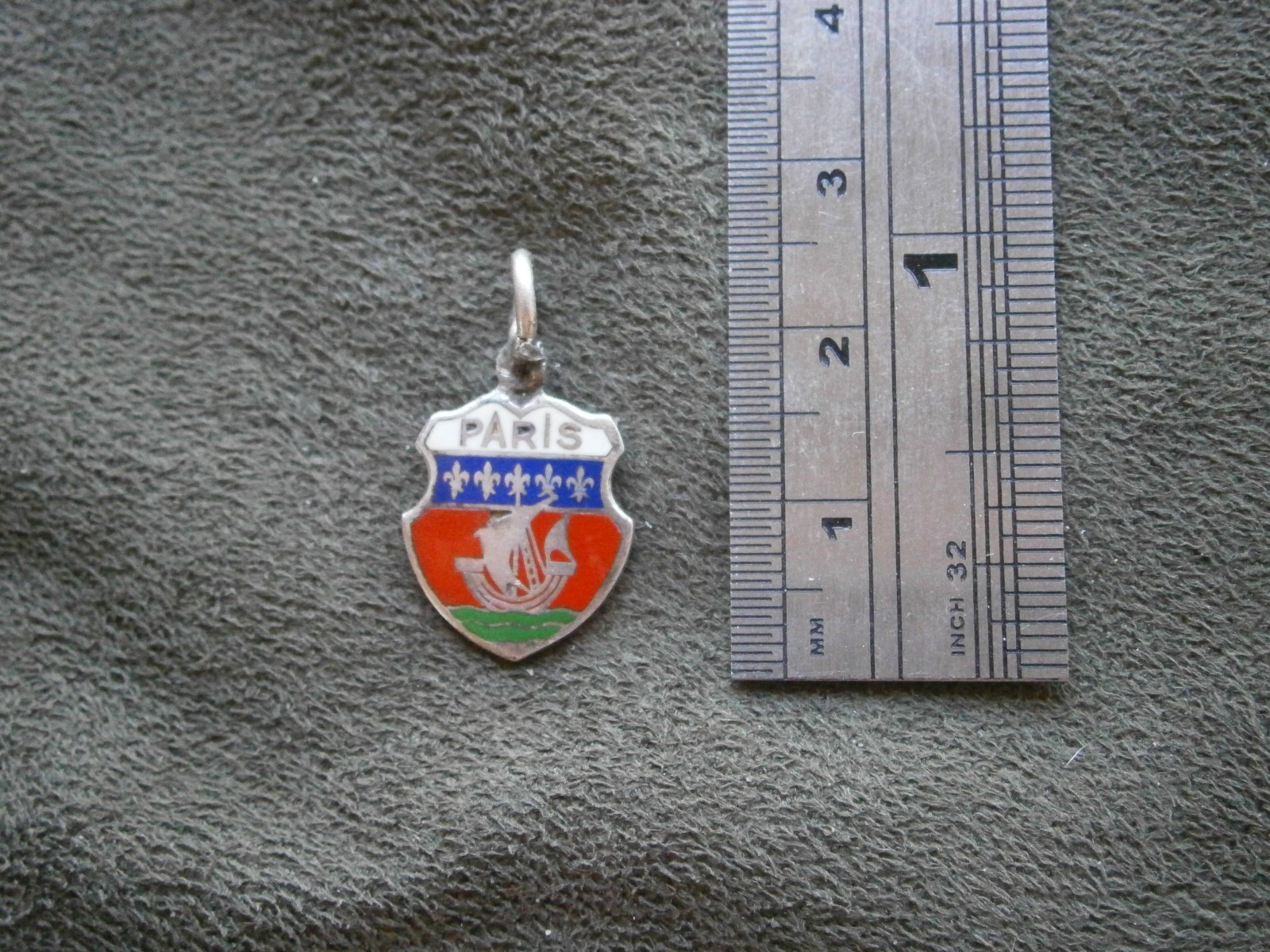 Paris France Vintage 800 Silver Enamel Travel Shield Bracelet Charm 1.4g FLAW