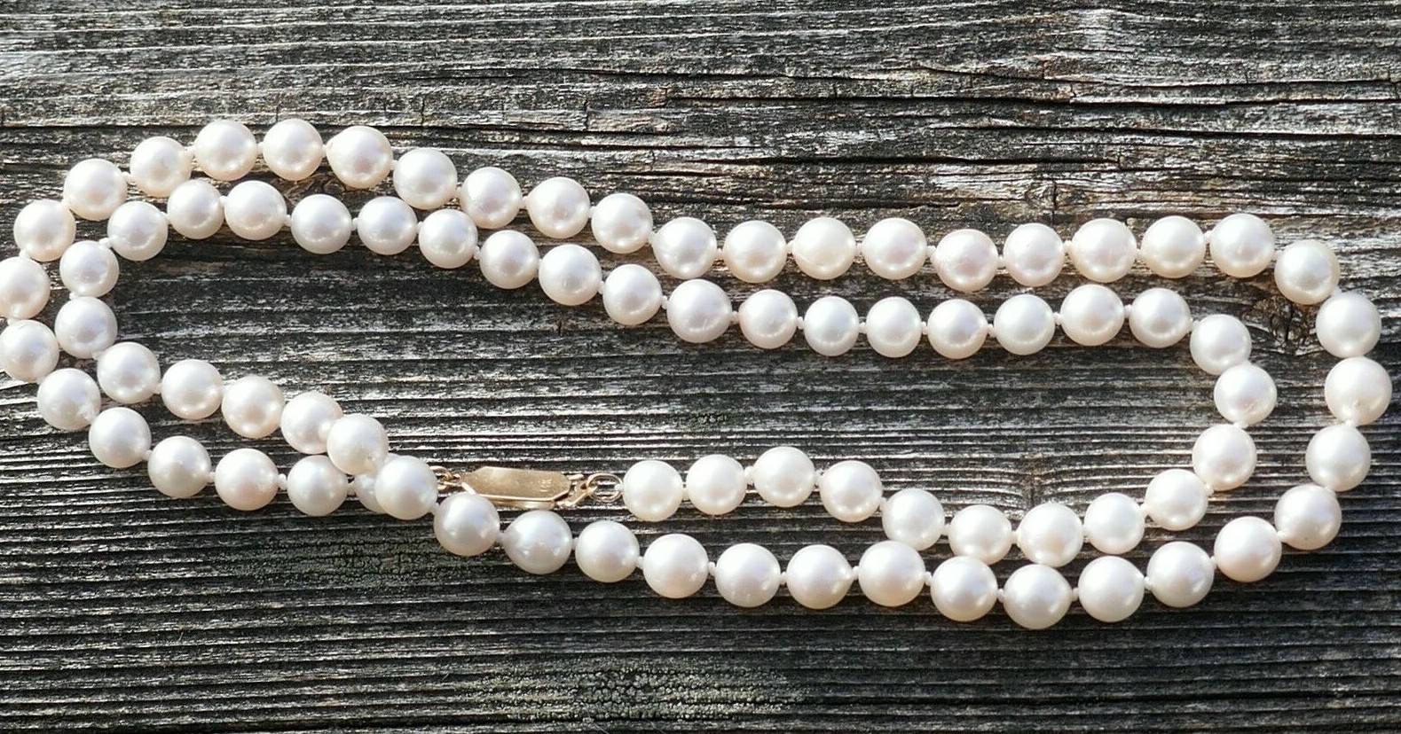 Vintage 14kt Yellow Gold & 6.4mm Cultured Pearl Necklace – 22.5″ Long