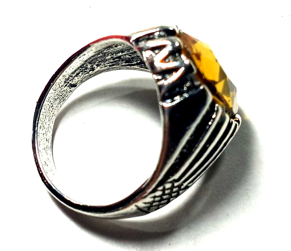 Vintage Silver Color and Citrine Color Faceted CZ size 6 & 1/2 Dome Style Ring