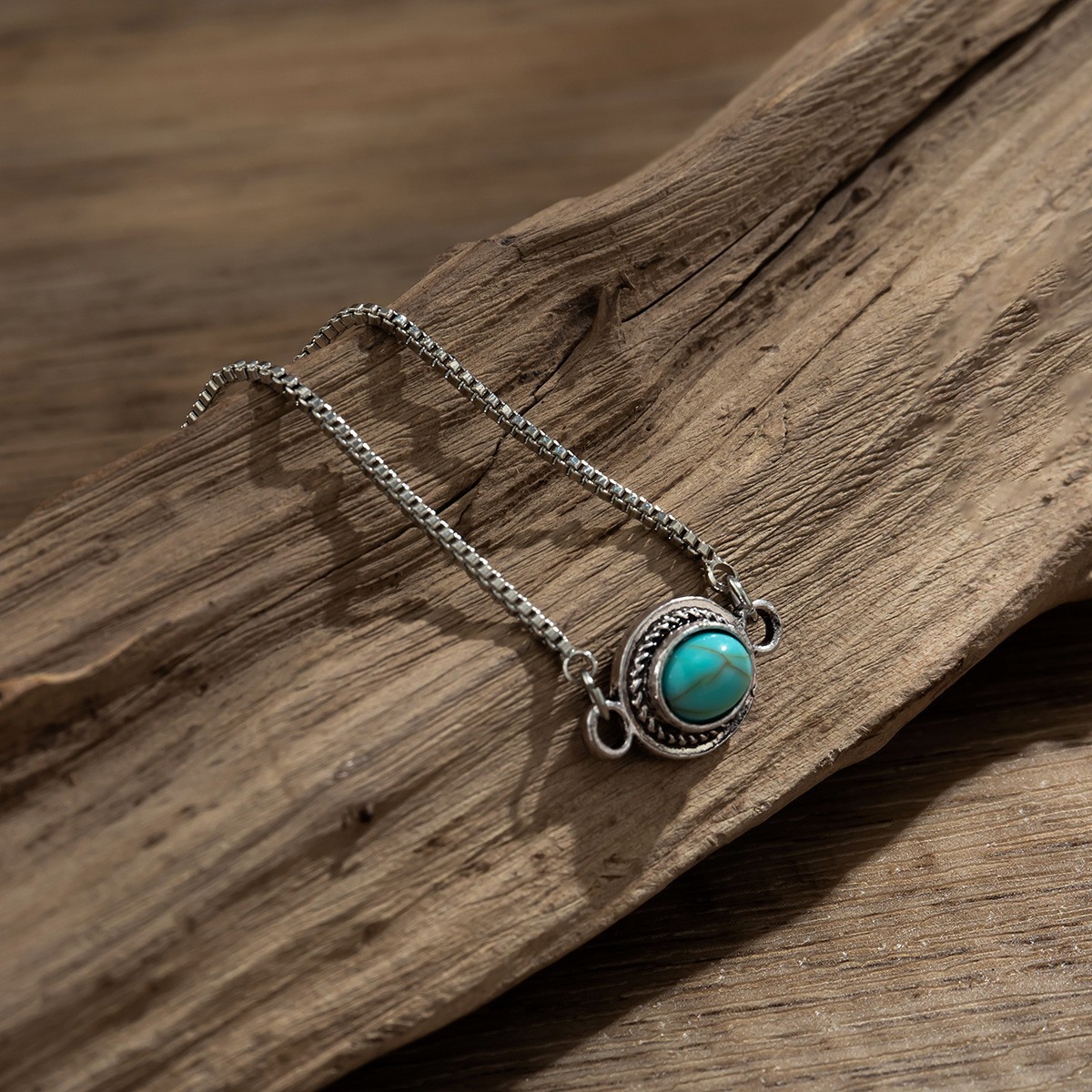 Adjustable Turquoise Antique Silver Bracelet for Women Vintage Boho Jewelry