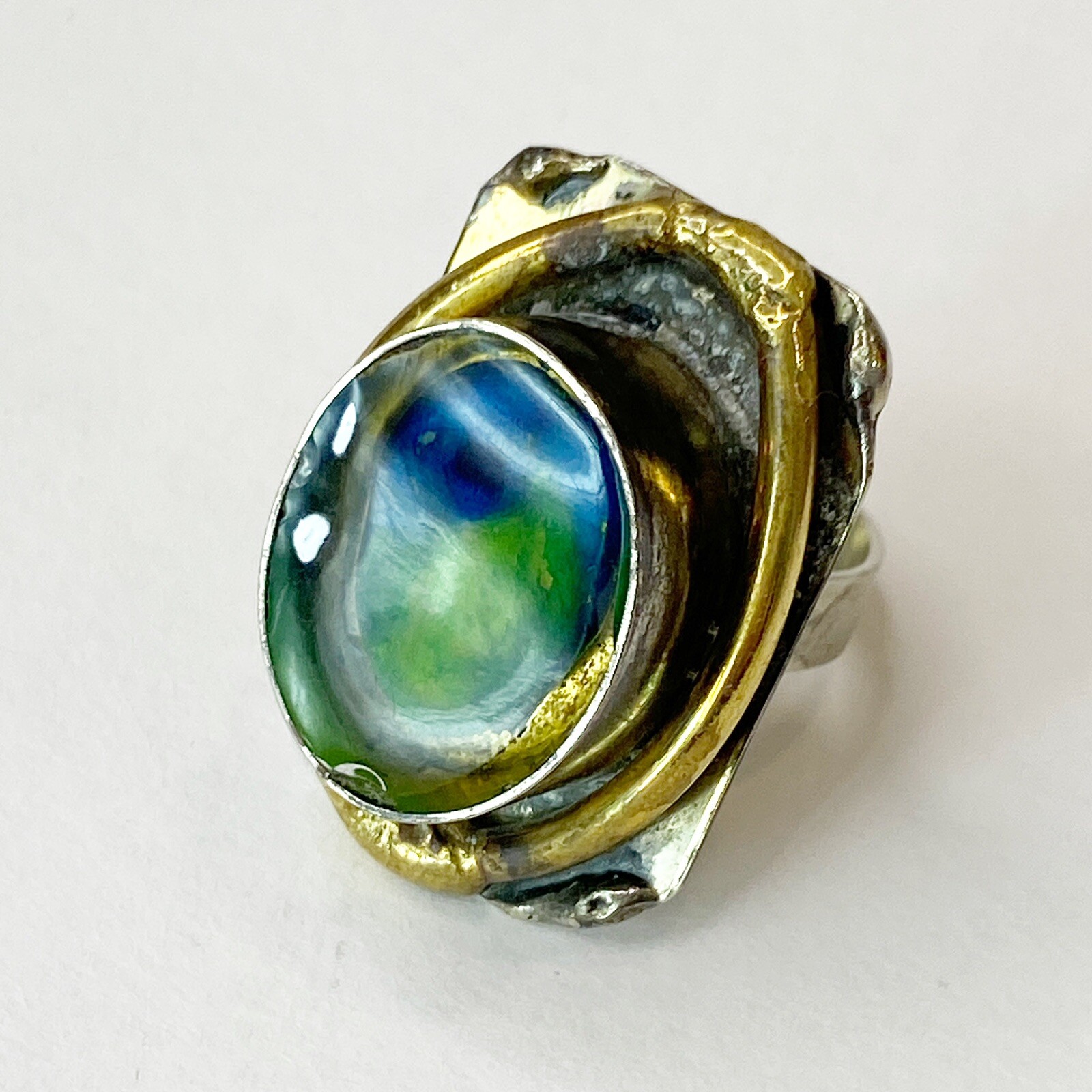 Latappy French Vintage Brutalist Adjustable Statement Ring Resin Mixed Metal HTF