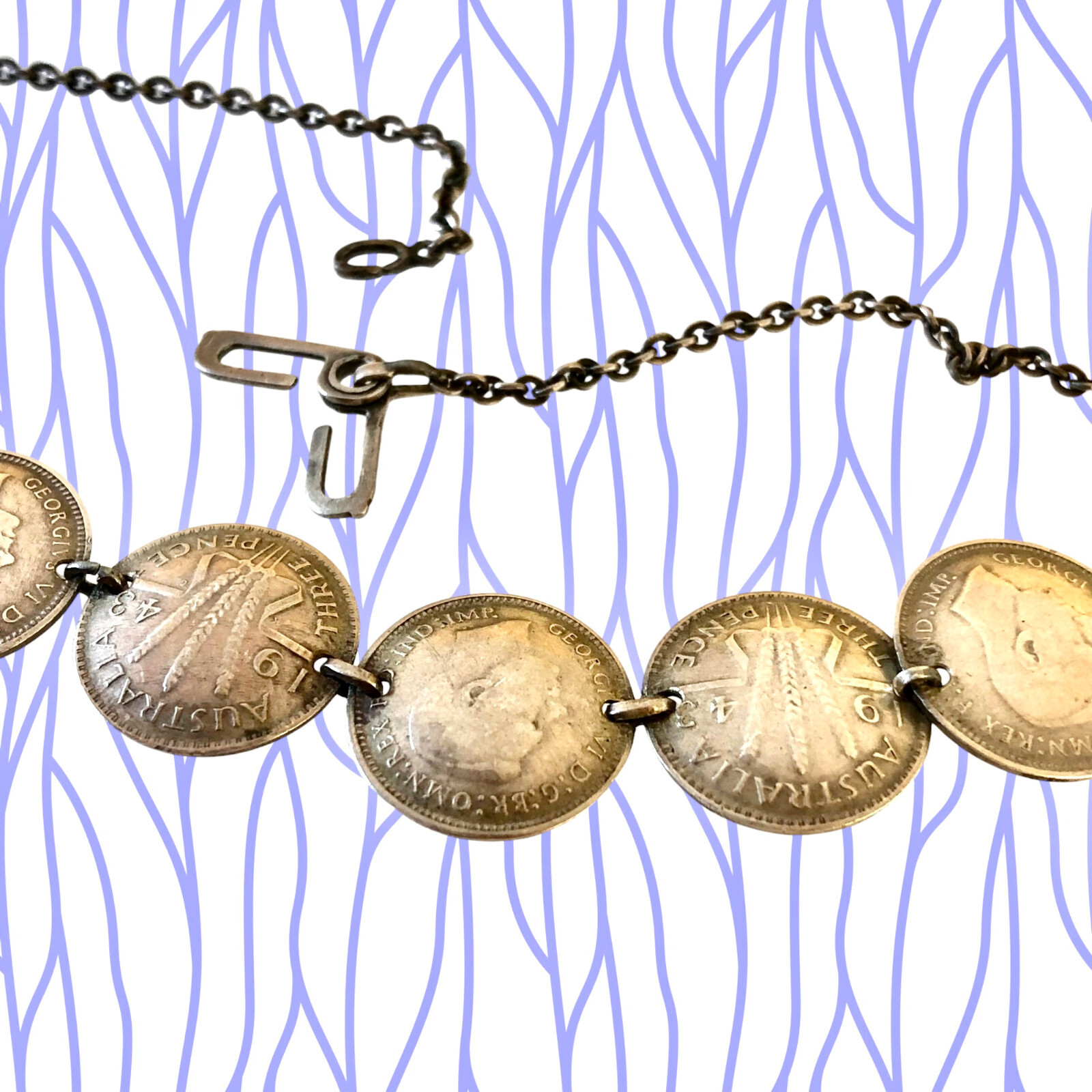Silver Coins from Australia Necklace Three Pence 1943 Choker 15″