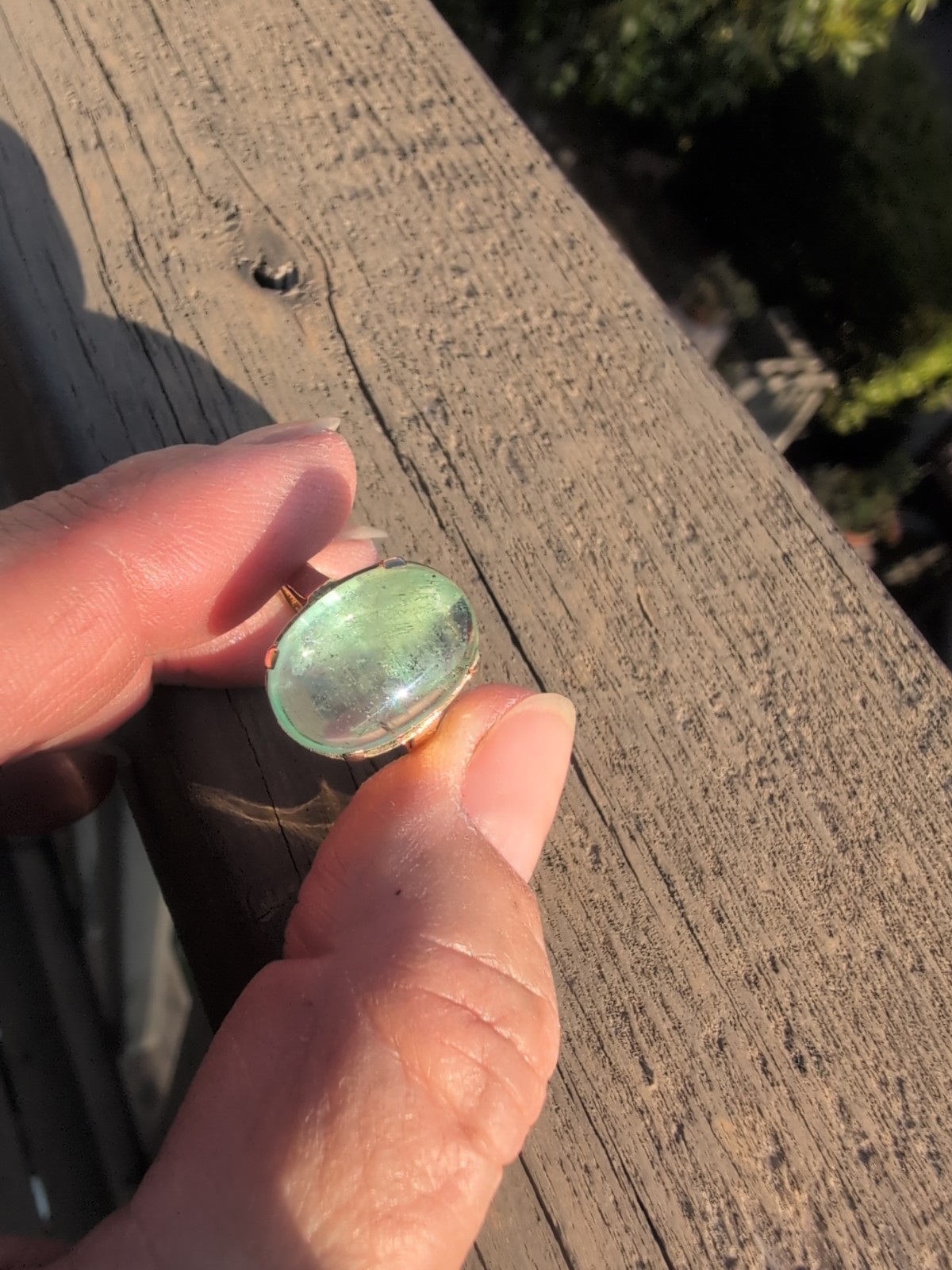 Beautiful 14 K Vintage Ring With Large Green Beryl SIze 6.75-7