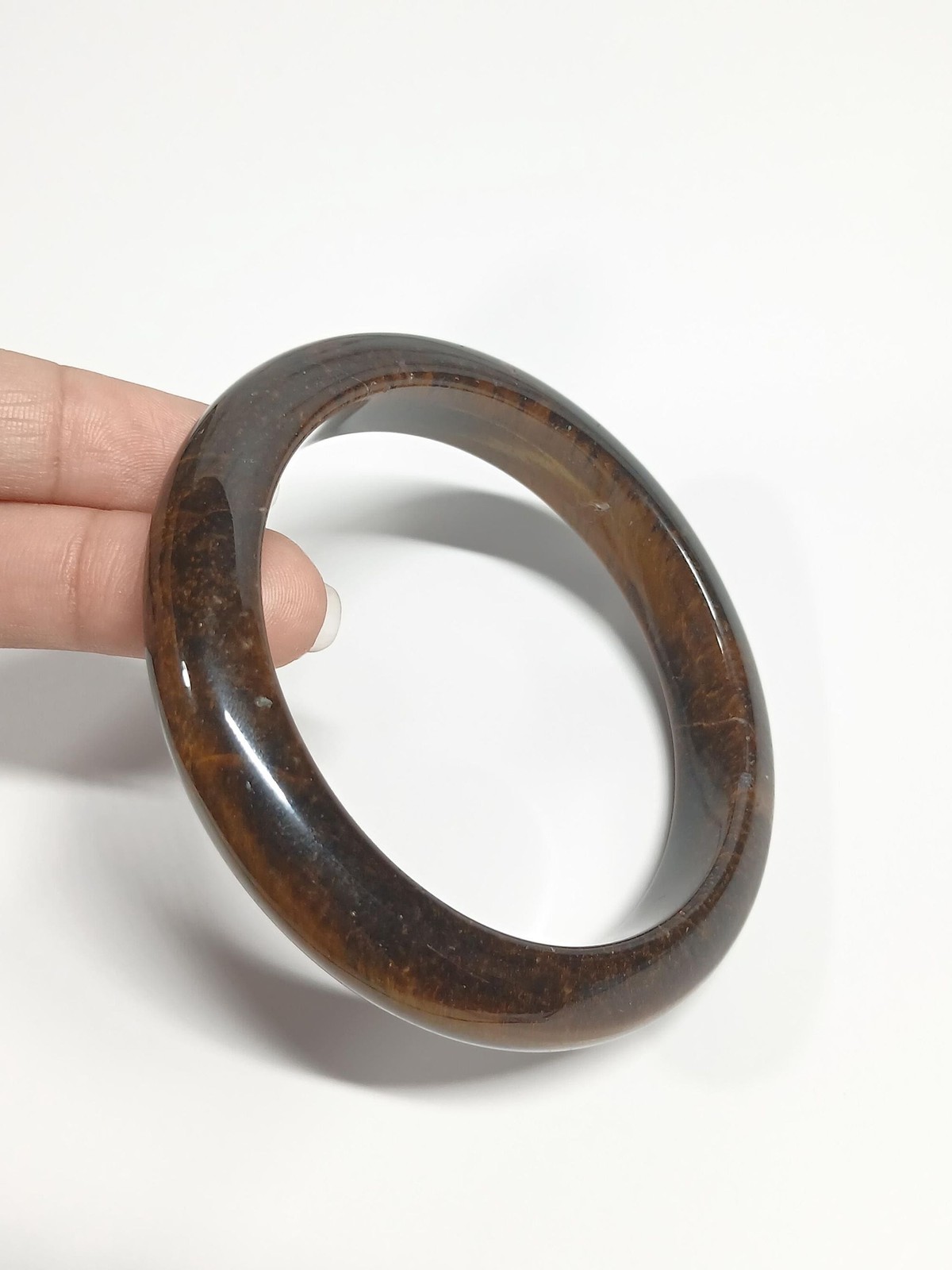 Golden Brown Jadeite Bangle 67mm Tiger Vein Pattern