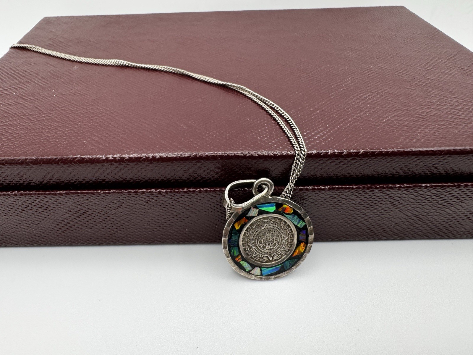 Vintage Taxco Cardenas 950 Fine Silver Aztec Calendar Pendant 925 Chain