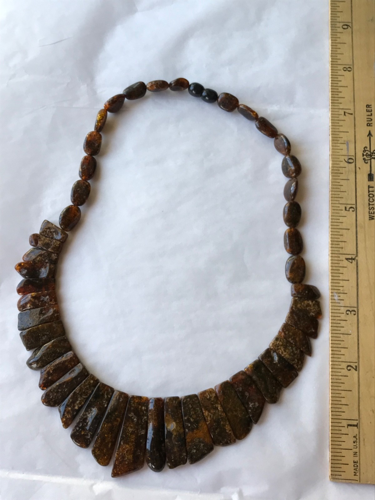 Baltic amber flat collar panels necklace golden brown with many inclusions