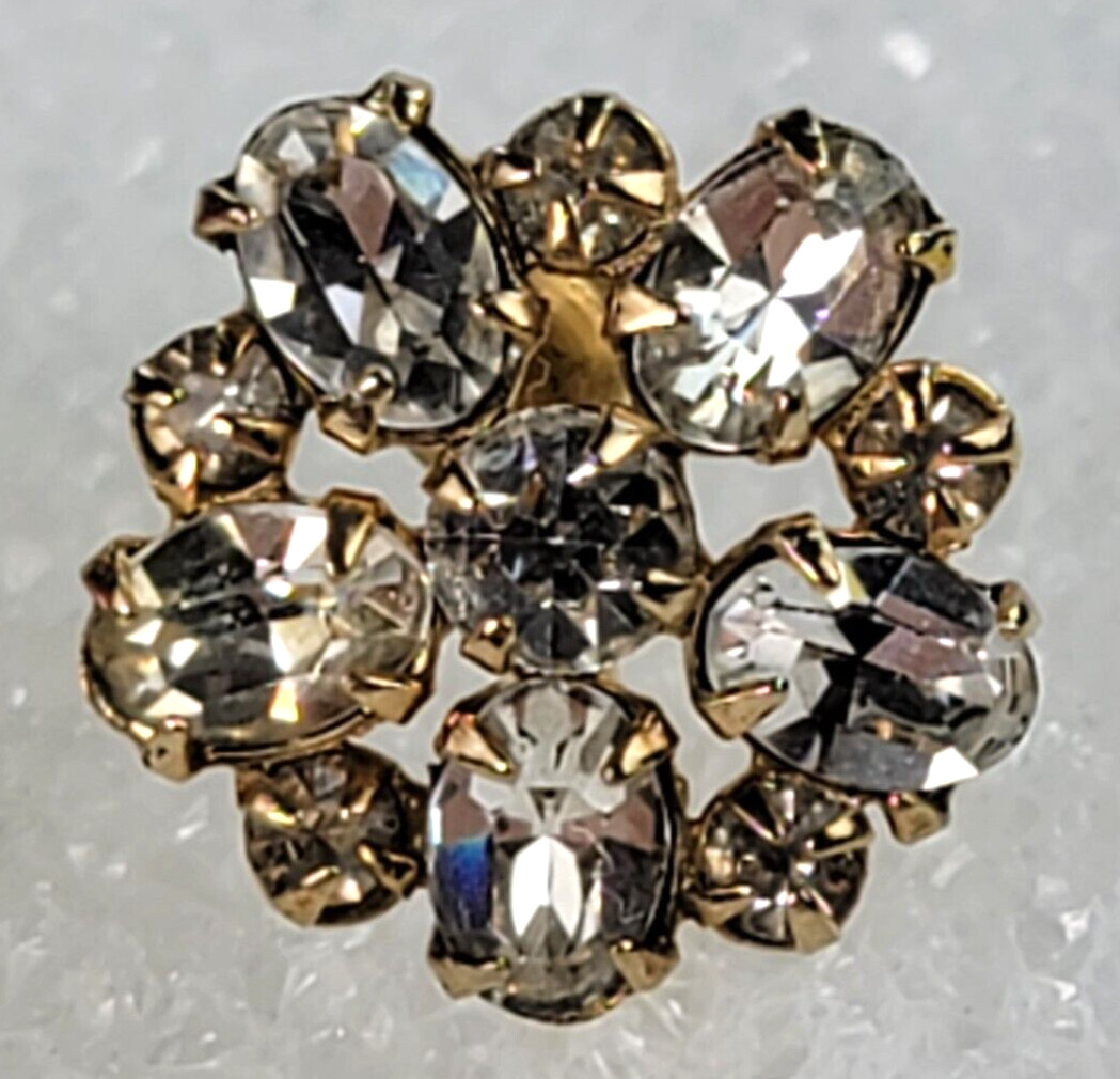Vintage Rhinestone Flower Screw Back Stud Earrings Gold Plated 15mm Phyllis